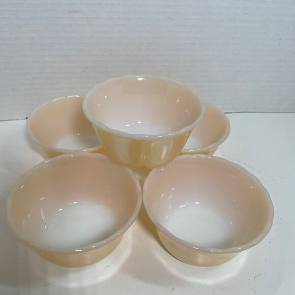 Vintage Fire-King Peach Lustre 6 Oz Custard Bowls Set Of 5 - Picture 5 of 11